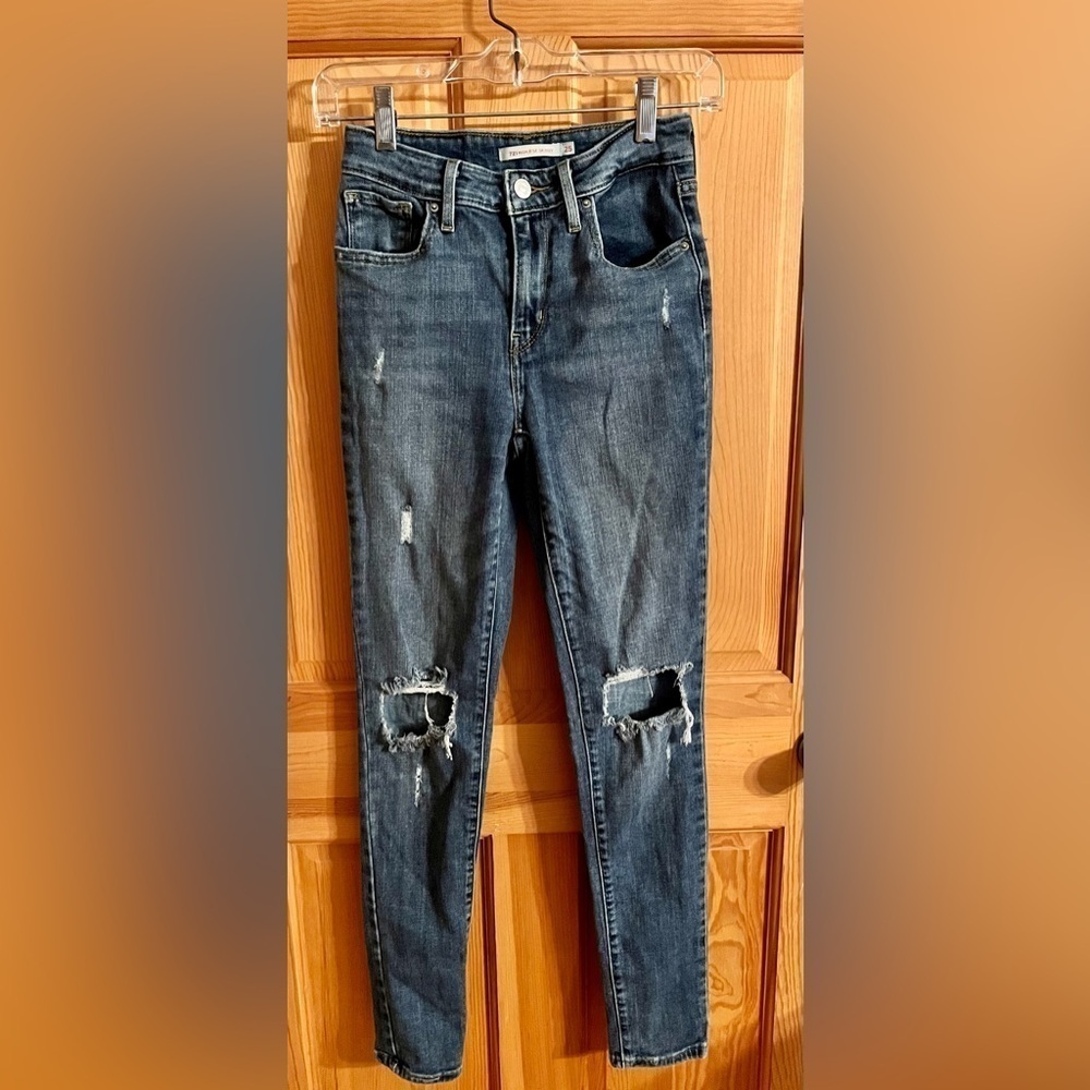 Levi's 721 High Rise Skinny Jeans Distressed Blue Ripped Denim Women’s Size 25